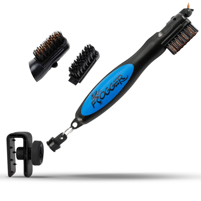 Frogger BrushPro Latch-It Golf Club Cleaner, Ergonomic Grip and Latch-it Magnet, Blue - Professional Golf Club Brush and Groove Cleaner for Golfers - Image 1